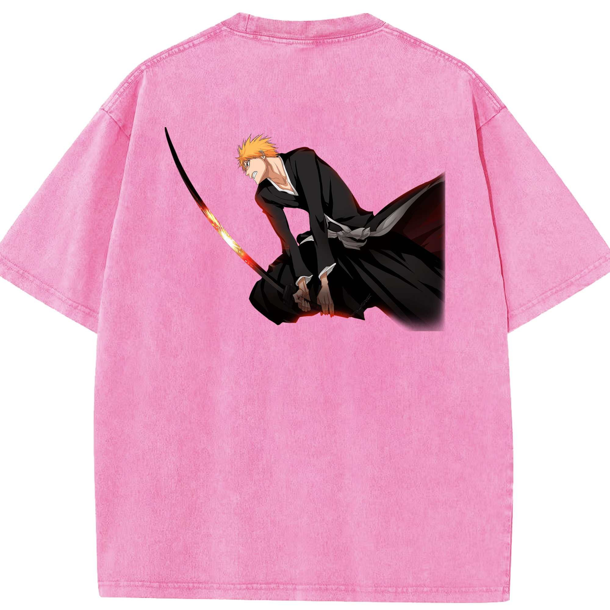 （画像用） ブリーチ 黒崎一護（くろさき いちご）BLEACH Kurosaki Ichigo 綿100% ヴィンテージ風 半袖Tシャツ（背面プリント）